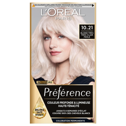 Coloration Permanente 10.21 Stockholm Blond Très Très Clair Perle Brillance Haute Intensité Préférence L'OREAL PARIS