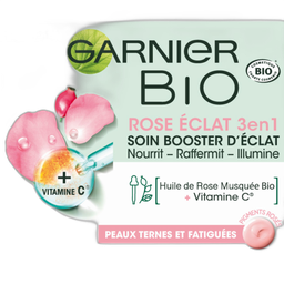 GARNIER BIO Soin booster d'éclat rose éclat 3en1 peaux ternes et fatiguées 40ml